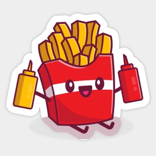 Cute French Fries Holding Ketchup And Mustard Sticker